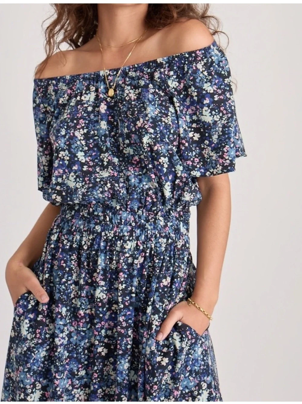Marine Layer Charlotte Midi Dress Flutter Sleeve Medium Peek-a-boo back Floral - Picture 2 of 12